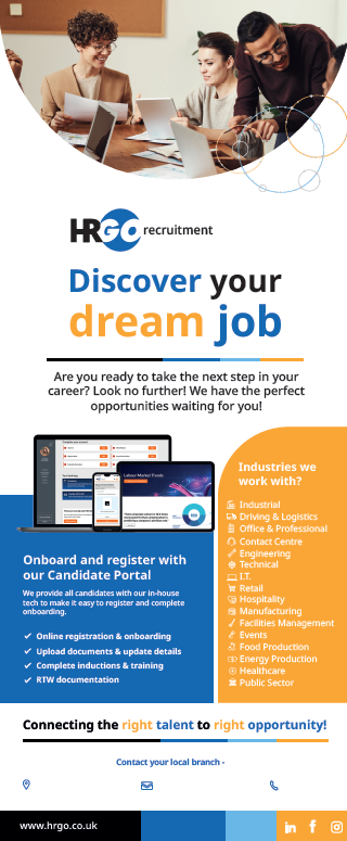 HRGO 800mm x 2000mm Roller Banner: 'Discover Your Dream Job' Design